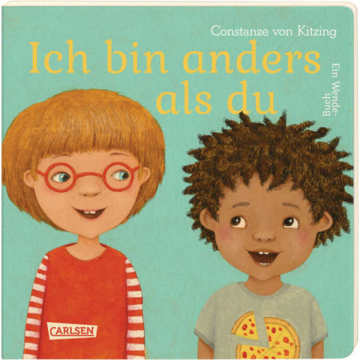 Cover Ich bin anders als du. Ein Wendebuch. Abgebildet blondes weißes Kind mit Brille und Schwarzes dunkelhaariges Kind
